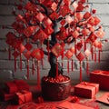 Red Envelope Tree Ã¢â¬â Creating a decorative tree with red envelo Royalty Free Stock Photo